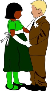 acclaim clipart: little boy and girl dancing at a formal dance while all dressed up in suit and dress