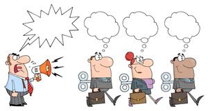 acclaim clipart: mean boss or manager yelling at workers or employees