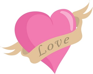 acclaim clipart: pink heart with a banner and the word love